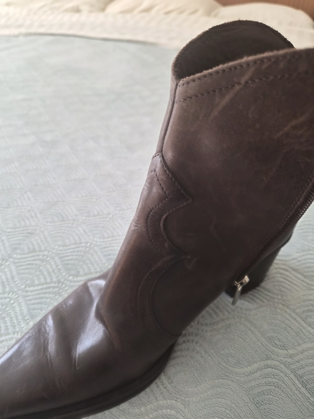 Italian Shoemakers Brown Leather Heeled Mid-Calf Boot